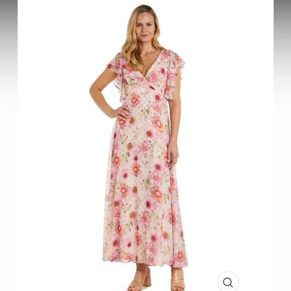 Nightway Collection Women's Floral Short Sleeve Bohemian Maxi Dress Size 4 - Picture 1 of 12